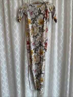 #911 Floral Print Girls' Nightgown Gown - White with Yellow & Pink Flowers